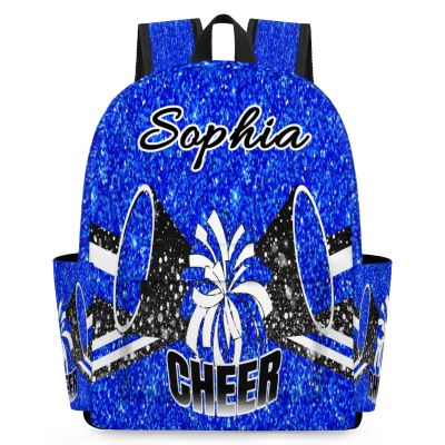 Ioracida Cheerleader Cheer Backpack Personalized with Name for Men Women Custom Shoulder Bag Laptop Bag, Large Capacity Casual Daypack, Blue Glitter