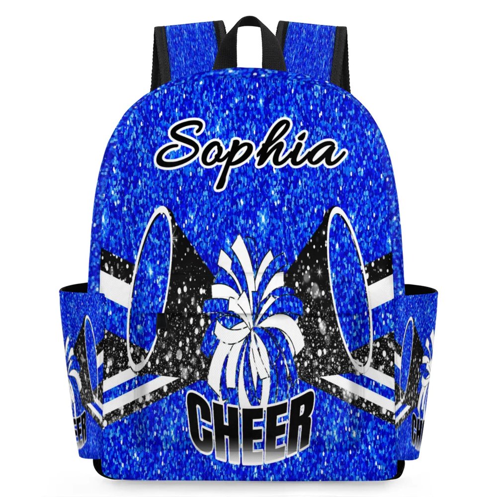 Ioracida Cheerleader Cheer Backpack Personalized with Name for Men Women Custom Shoulder Bag Laptop Bag, Large Capacity Casual Daypack, Blue Glitter