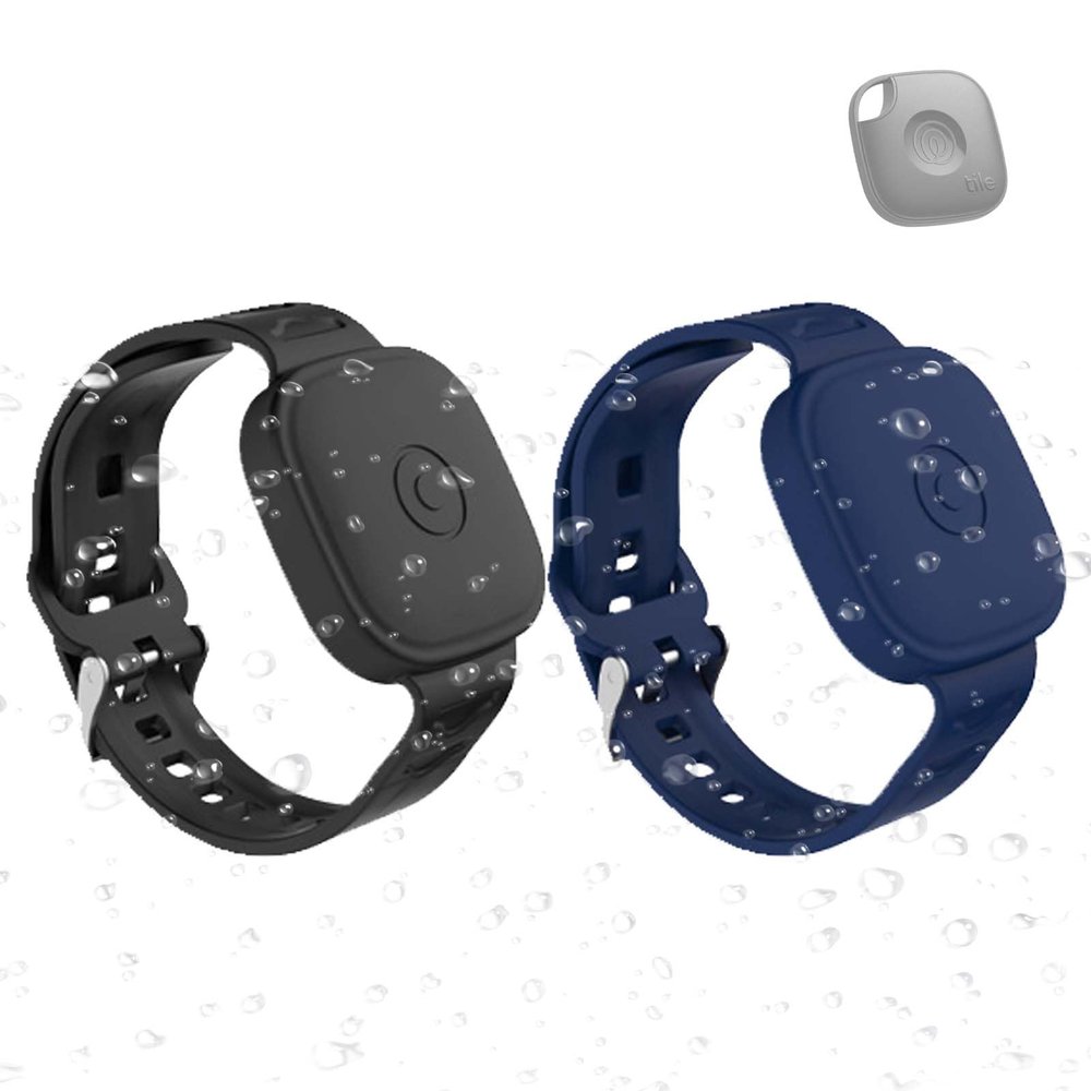 2-Pack Case for Tile by Life360 Mate (2024) / Tile Mate 2022,Waterproof Tile Mate Bracelet for Kids,GPS Tracker Anti-Lost Adjustable Tile Mate Strap for Toddler Child-Black+Blue