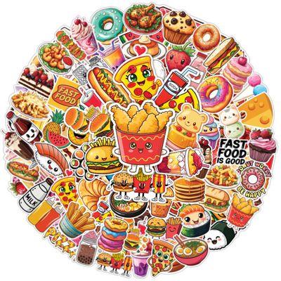 100pcs Food Stickers Cute Fast Food Vinyl Sticker Pack for Laptop, Water Bottle, Scrapbooking, Teens, Adults, Kids Waterproof Decals