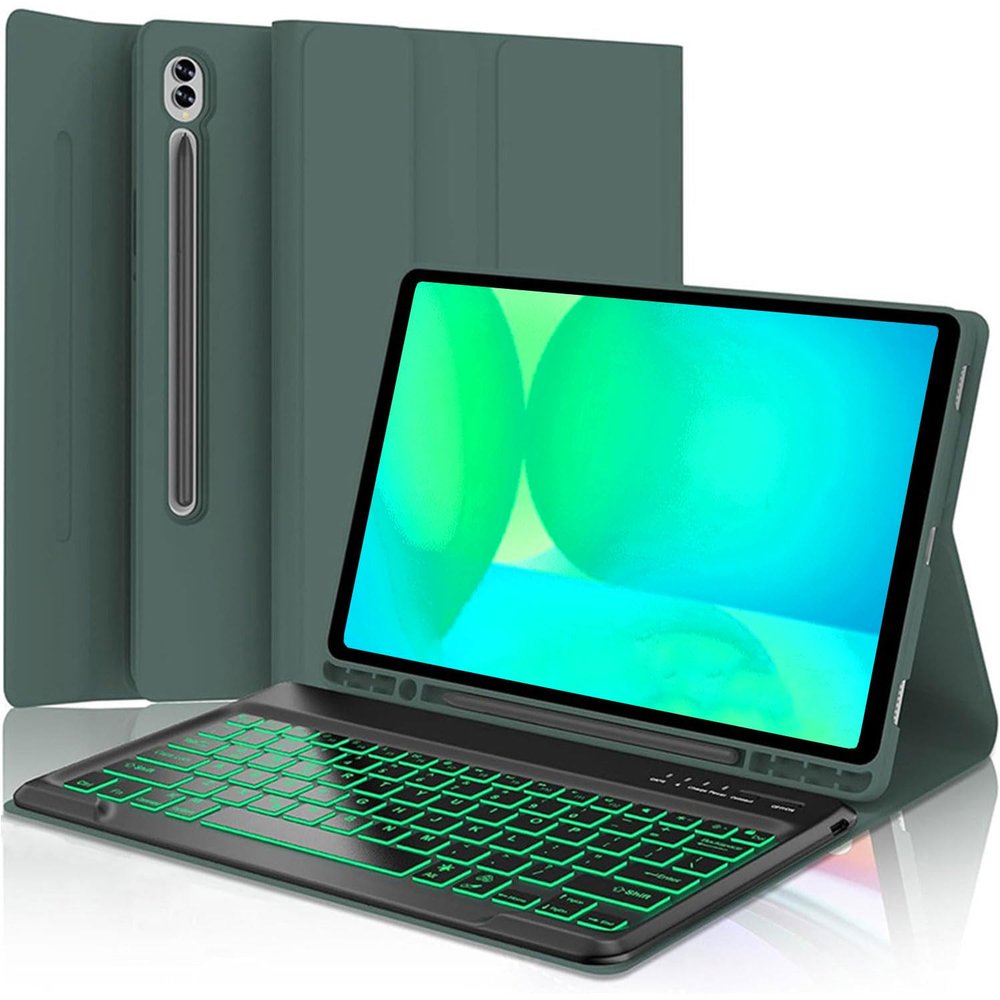 Keyboard Case for Samsung Galaxy Tab S10 FE / S10 Lite 10.9 Inches, S7/ S8/ S9/ S9 FE 11" Smart Backlit Case Keyboard with Pen Holder (Green)