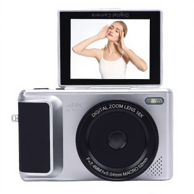 4K Digital Camera for Photography, 64MP Vlogging Camera for with 2.8 Inch 180 Flip Screen, 16X Digital Zoom Autofocus Retro Mirrorless Camera for Travel (Silver)