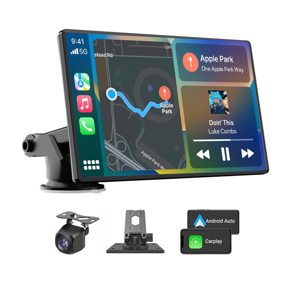 2026 Enhanced Carplay Screen for Car - 7" HD Portable Carplay & Android Auto with Bluetooth, HD Backup Camera, GPS Navigation, Siri, FM Radio, AUX, and Mirror Link  Compatible with All Vehicles