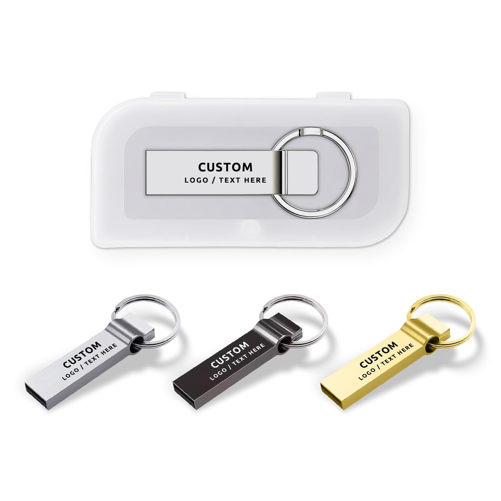 Custom USB Flash Drive, 100 Pack Personalized Pen Drive USB 2.0 Memory Stick Thumb Drive with Keychain, Ideal for Corporate Gifts, Business Events and Promotional Giveaways (128 MB,with Plastic Box)