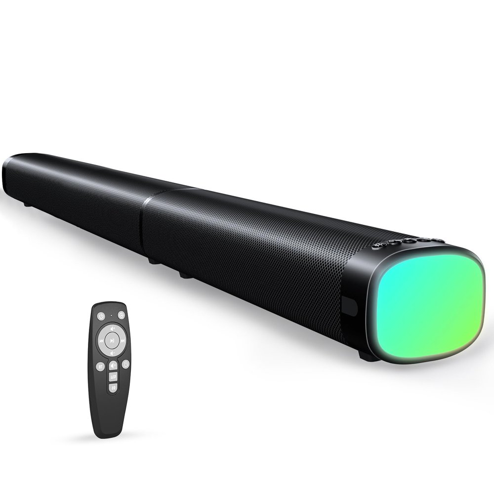 Sound Bar,100W Sound Bar for Smart TV with 3 RGB Lights Modes, Bluetooth 5.3, ARC/Opt/AUX Connect, Detachable 2-in-1 Speaker, 3 Equalizer Modes, Bass Surround Soundbar for TV/PC/Gaming/Projectors