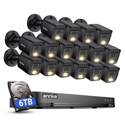 ANNKE 2MP Security Camera System, 32CH 3K Lite DVR Recorder with AI Motion Detection, 16x 1080P (19201080) Add-on Wired Black Cams with Smart Color Night Vision, IP67, 3.6mm Lens, 6TB Hard Drive