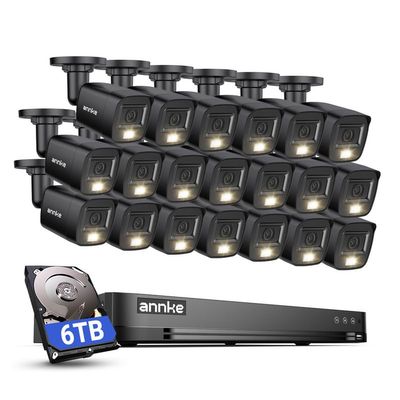 ANNKE 2MP Security Camera System, 32CH 3K Lite DVR Recorder with AI Motion Detection, 20x 1080P (19201080) Add-on Wired Black Cams with Smart Color Night Vision, IP67, 3.6mm Lens, 6TB Hard Drive