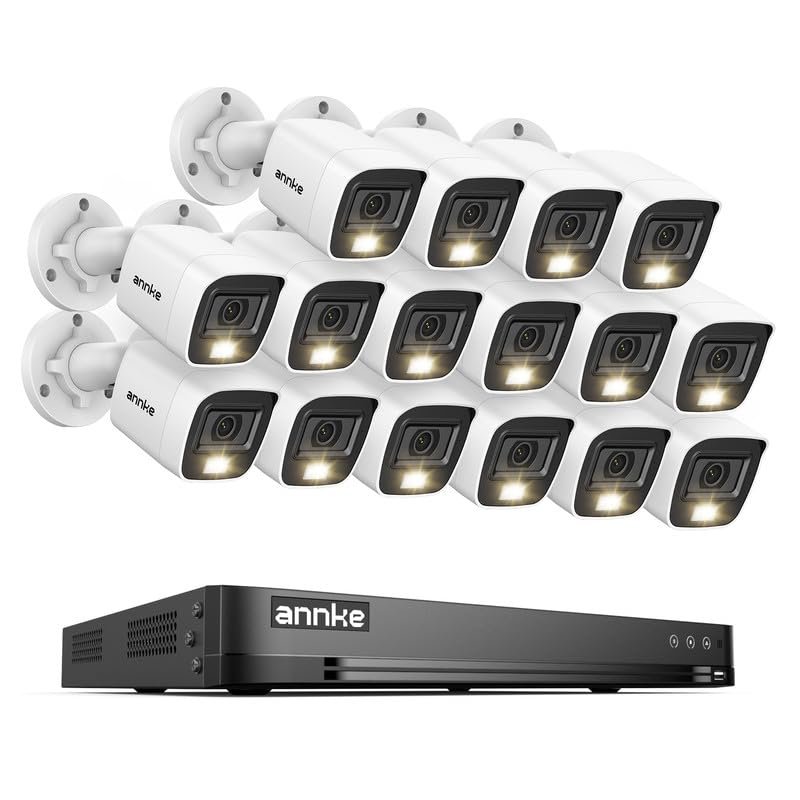 ANNKE 2MP Security Camera System, 32CH 3K Lite DVR Recorder with AI Motion Detection, 16x 1080P (19201080) Add-on Wired White Cams with Smart Color Night Vision, IP67, 3.6mm Lens, No Hard Drive