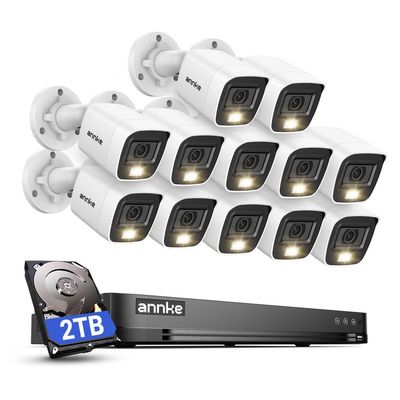 ANNKE 2MP Security Camera System, 32CH 3K Lite DVR Recorder with AI Motion Detection, 12x 1080P (19201080) Add-on Wired White Cams with Smart Color Night Vision, IP67, 3.6mm Lens, 2TB Hard Drive
