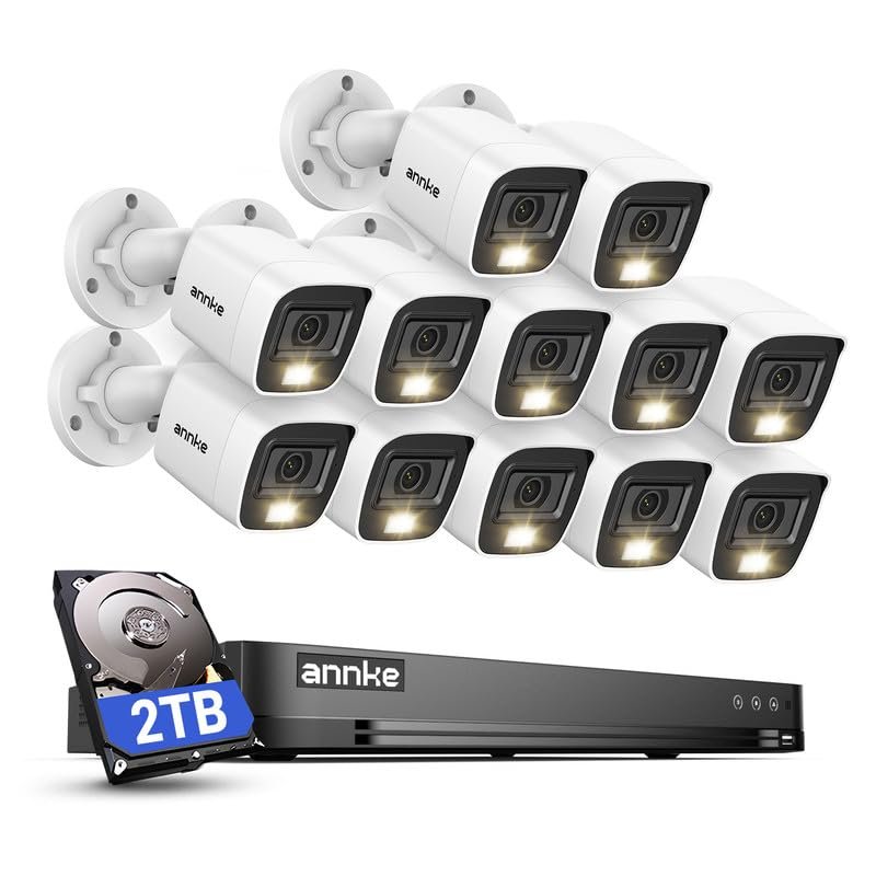 ANNKE 2MP Security Camera System, 32CH 3K Lite DVR Recorder with AI Motion Detection, 12x 1080P (19201080) Add-on Wired White Cams with Smart Color Night Vision, IP67, 3.6mm Lens, 2TB Hard Drive