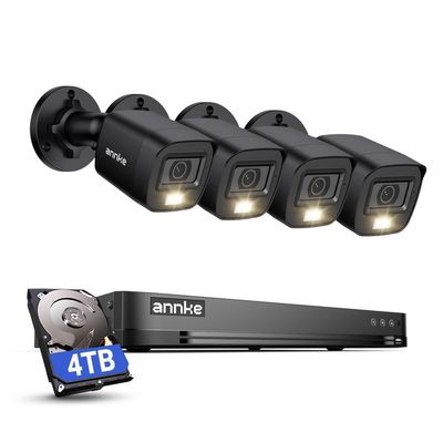 ANNKE 2MP Security Camera System, 32CH 3K Lite DVR Recorder with AI Motion Detection, 4X 1080P (19201080) Add-on Wired Black Cams with Smart Color Night Vision, IP67, 3.6mm Lens, 4TB Hard Drive
