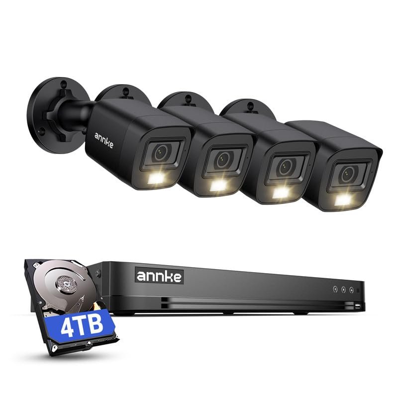 ANNKE 2MP Security Camera System, 32CH 3K Lite DVR Recorder with AI Motion Detection, 4X 1080P (19201080) Add-on Wired Black Cams with Smart Color Night Vision, IP67, 3.6mm Lens, 4TB Hard Drive