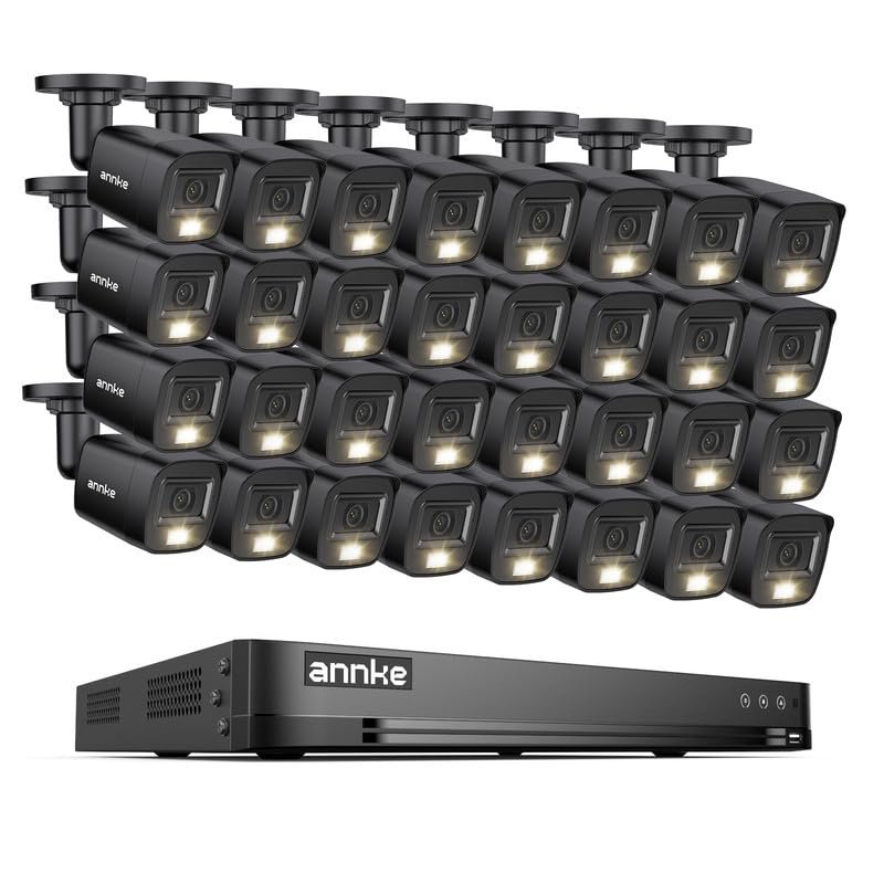 ANNKE 2MP Security Camera System, 32CH 3K Lite DVR Recorder with AI Motion Detection, 32x 1080P (19201080) Add-on Wired Black Cams with Smart Color Night Vision, IP67, 3.6mm Lens, No Hard Drive