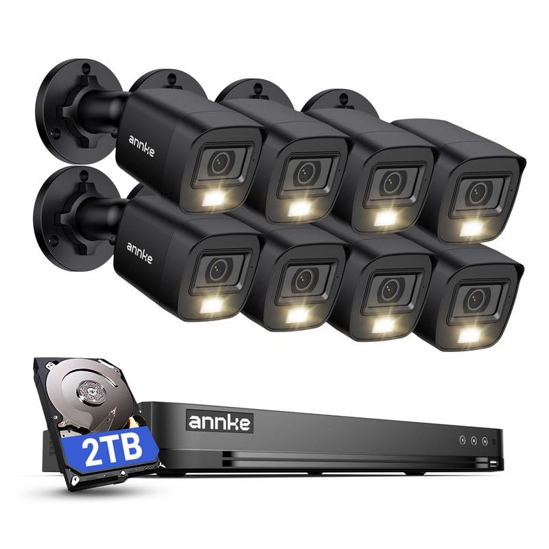 ANNKE 2MP Security Camera System, 32CH 3K Lite DVR Recorder with AI Motion Detection, 8X 1080P (19201080) Add-on Wired Black Cams with Smart Color Night Vision, IP67, 3.6mm Lens, 2TB Hard Drive