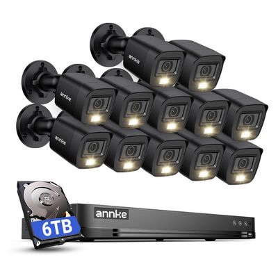 ANNKE 2MP Security Camera System, 32CH 3K Lite DVR Recorder with AI Motion Detection, 12x 1080P (19201080) Add-on Wired Black Cams with Smart Color Night Vision, IP67, 3.6mm Lens, 6TB Hard Drive