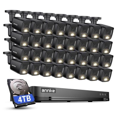 ANNKE 2MP Security Camera System, 32CH 3K Lite DVR Recorder with AI Motion Detection, 32x 1080P (19201080) Add-on Wired Black Cams with Smart Color Night Vision, IP67, 3.6mm Lens, 4TB Hard Drive