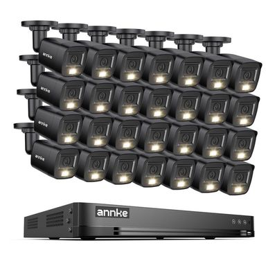ANNKE 2MP Security Camera System, 32CH 3K Lite DVR Recorder with AI Motion Detection, 28x 1080P (19201080) Add-on Wired Black Cams with Smart Color Night Vision, IP67, 3.6mm Lens, No Hard Drive