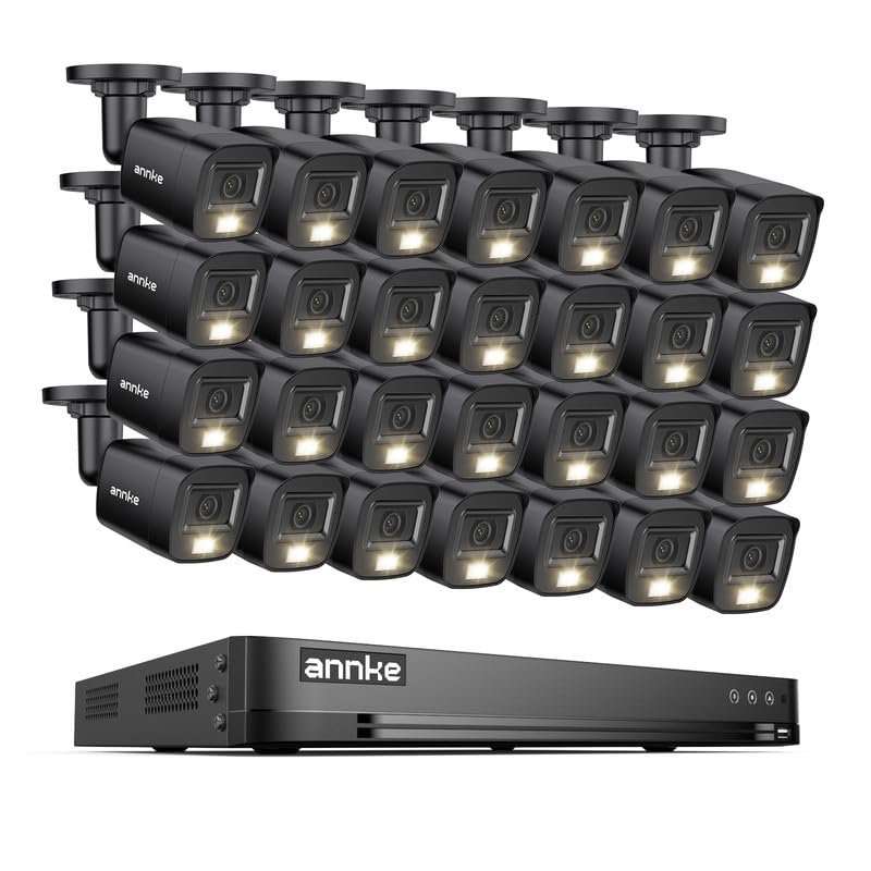 ANNKE 2MP Security Camera System, 32CH 3K Lite DVR Recorder with AI Motion Detection, 28x 1080P (19201080) Add-on Wired Black Cams with Smart Color Night Vision, IP67, 3.6mm Lens, No Hard Drive