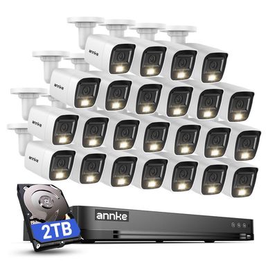 ANNKE 2MP Security Camera System, 32CH 3K Lite DVR Recorder with AI Motion Detection, 24x 1080P (19201080) Add-on Wired White Cams with Smart Color Night Vision, IP67, 3.6mm Lens, 2TB Hard Drive