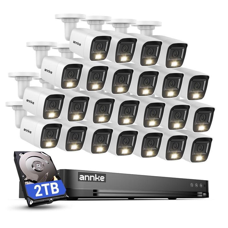 ANNKE 2MP Security Camera System, 32CH 3K Lite DVR Recorder with AI Motion Detection, 24x 1080P (19201080) Add-on Wired White Cams with Smart Color Night Vision, IP67, 3.6mm Lens, 2TB Hard Drive