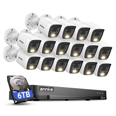 ANNKE 2MP Security Camera System, 32CH 3K Lite DVR Recorder with AI Motion Detection, 16x 1080P (19201080) Add-on Wired White Cams with Smart Color Night Vision, IP67, 3.6mm Lens, 6TB Hard Drive