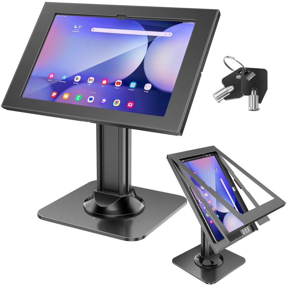 AboveTEK Anti-Theft Tablet Kiosk Stand Heavy-Duty 10.8 lbs Aluminum Security Mount, 360 Swivel & Lock, Fits Samsung Galaxy Tab S11/S10/S9/S8 Ultra (14.6") for Retail & Business (Black)