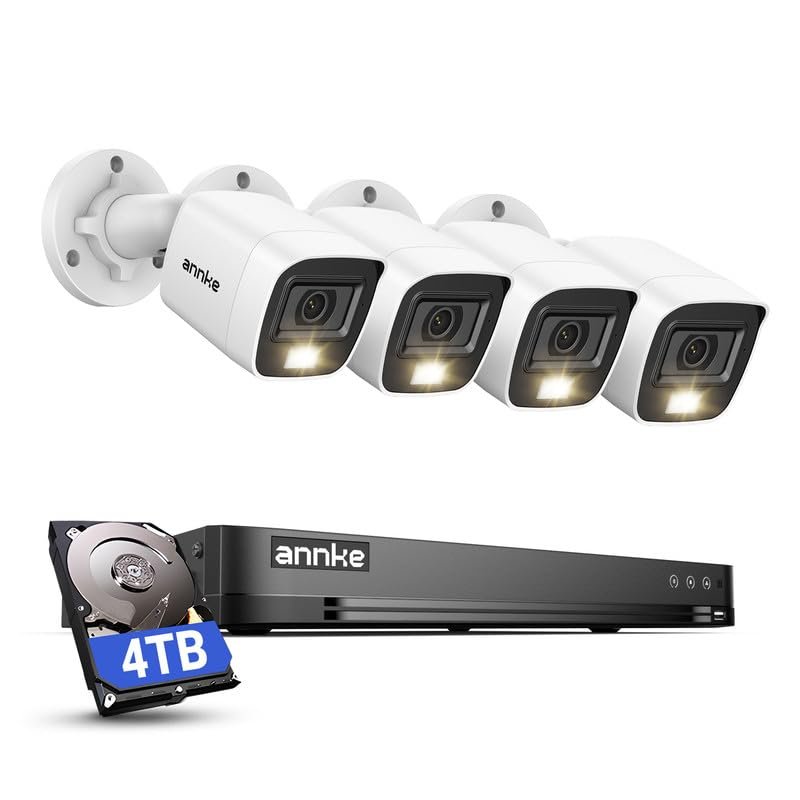 ANNKE 2MP Security Camera System, 32CH 3K Lite DVR Recorder with AI Motion Detection, 4X 1080P (19201080) Add-on Wired White Cams with Smart Color Night Vision, IP67, 3.6mm Lens, 4TB Hard Drive