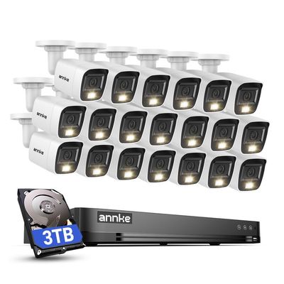 ANNKE 2MP Security Camera System, 32CH 3K Lite DVR Recorder with AI Motion Detection, 20x 1080P (19201080) Add-on Wired White Cams with Smart Color Night Vision, IP67, 3.6mm Lens, 3TB Hard Drive