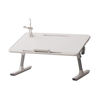 Altsuceser Laptop Bed Tray Table, Height Adjustable Bed Desk Portable Standing Table with USB Fan Lamp and Foldable Legs Suitable for Sofas, Sofa Chairs and Bedrooms White