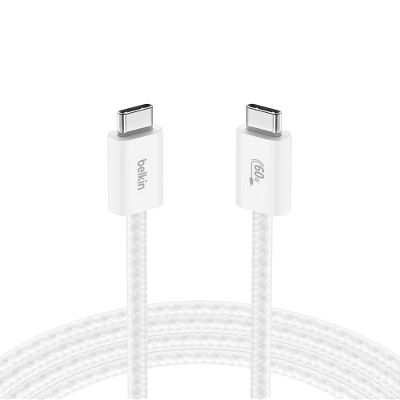 Belkin USB C to USB C Cable, 6.6ft, 60W - Type C Charger, iPhone Charger Cord, Soft, Braided, Flexible for iPhone 17, Galaxy S25, Pixel 10, Airpods, iPad Pro, Tablet & More, Travel Essentials - White