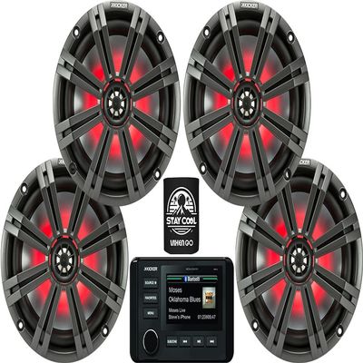 KICKER Marine Receiver and Speakers Package of 3 Items - in-Dash KM Series Digital Media Receiver & Four 8" KM Series 2-Way LED Speakers - Stereo Kit - 46KMC4 Receiver & 2X 45KM84L Speakers