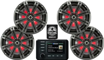 KICKER Marine Receiver and Speakers Package of 3 Items - in-Dash KM Series Digital Media Receiver & Four 6-1/2" KM Series 2-Way LED Speakers - Stereo Kit - 46KMC4 Receiver & 2X 45KM654L Speakers