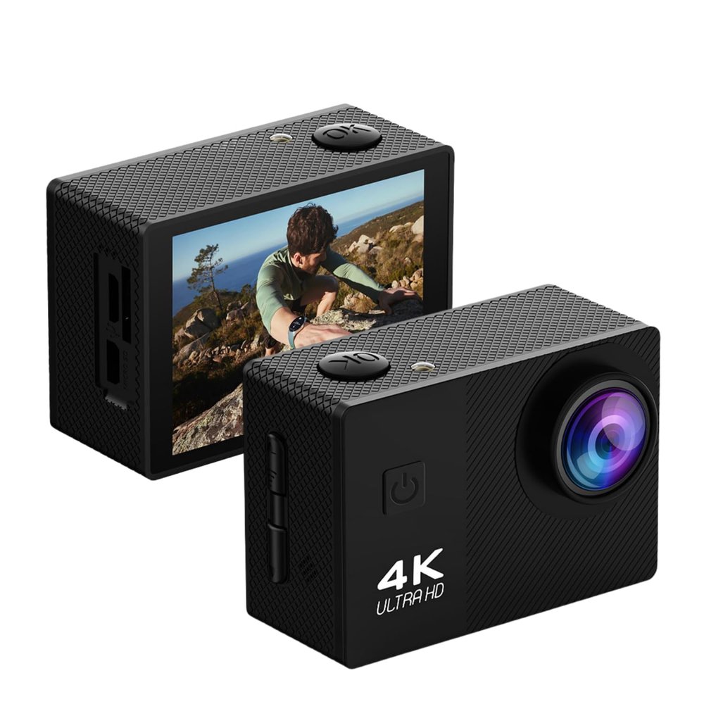 Action Camera 4K HD, Cycling Video Camera with 2" Display, 170 Wide Angle, Electronic Stabilization, Loop Recording, Versatile Mount, Water Proof Sports Camcorder for Vlog