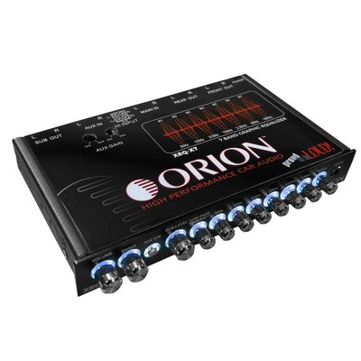 Orion XEQ-X7 7-Band Graphic Equalizer with Front 3.5mm AUX Input  Half-DIN Car Audio EQ with Subwoofer Control, High/Low-Level Inputs, Rear RCA, and Variable Low Pass Filter