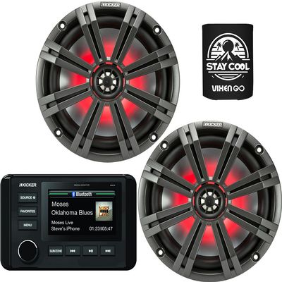 KICKER Marine Receiver and Speakers Package of 2 Items - in-Dash KM Series Digital Media Receiver & Two 6-1/2" KM Series 2-Way LED Speakers - Stereo Kit - 46KMC4 Receiver & 45KM654L Speakers