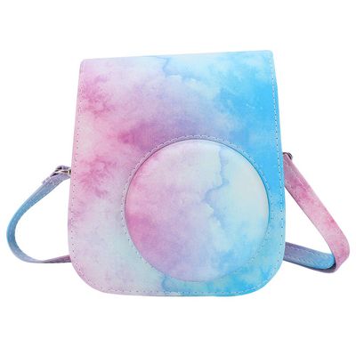 Akozon Camera Protective Cover PU Leather Camera Bag with Adjustable Strap for Instant Camera Mini11 Splat Blue Pink Dream (Blue Pink Color)