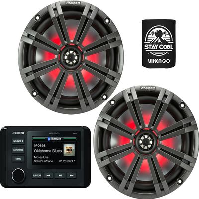 KICKER Marine Receiver and Speakers Package of 2 Items - in-Dash KM Series Digital Media Receiver & Two 8" KM Series 2-Way LED Speakers - Stereo Kit - 46KMC4 Receiver & 45KM84L Speakers