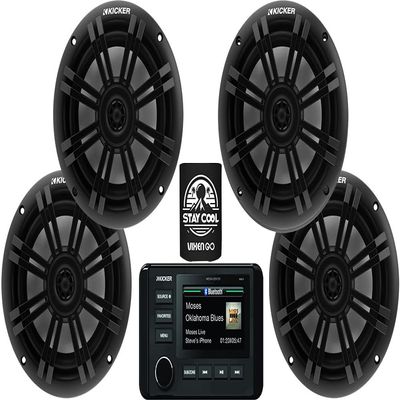 KICKER Marine Receiver and Speakers Package of 5 Items - in-Dash KM Series Digital Media Receiver & Four 6-1/2" KM Series 2-Way Speakers - Stereo Kit - 46KMC4 Receiver & 4X 49BKM604 Speakers