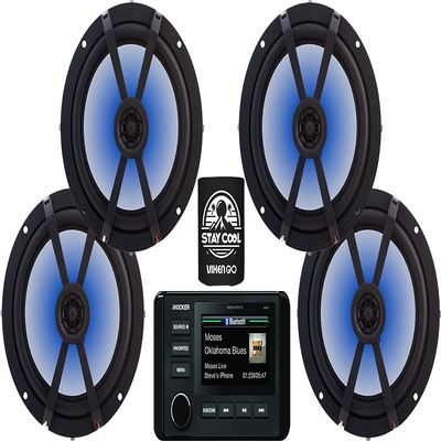 KICKER Marine Receiver and Speakers Package of 5 Items - in-Dash KM Series Digital Media Receiver & Four 6-1/2" KM Series 2-Way LED Speakers - Stereo Kit - 51KMC4 Receiver & 4X 45BKM614L Speakers