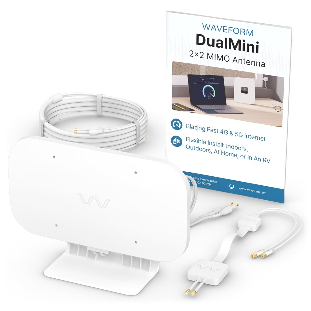 Waveform DualMini: Low-Profile 2x2 MIMO Window Antenna Kit | Omnidirectional 4G/5G Routers & Hotspots | for Netgear M5 & M6, Verizon, AT&T | Homes and RVs | 10 SMA Cable, TS9 Adapters, Window Entry