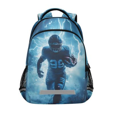 American Football Player Lightning Backpack 3rd 4th 5th Grade School Bookbags Travel Laptop Daypack Bag for Boys Girls