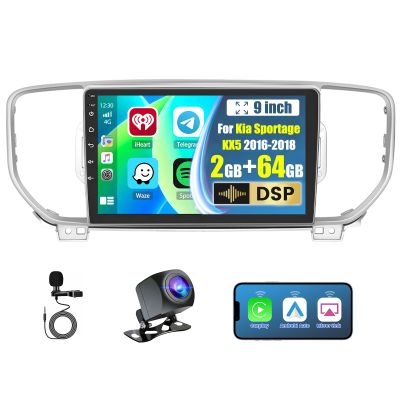 2+64G Hikity Android Car Stereo for Kia Sportage KX5 2016-2018, 9 Inch Touchscreen Radio with Wireless Carplay, Android Auto, WiFi, GPS Navigation, Bluetooth, DSP, FM RDS, EQ + Backup Camrea