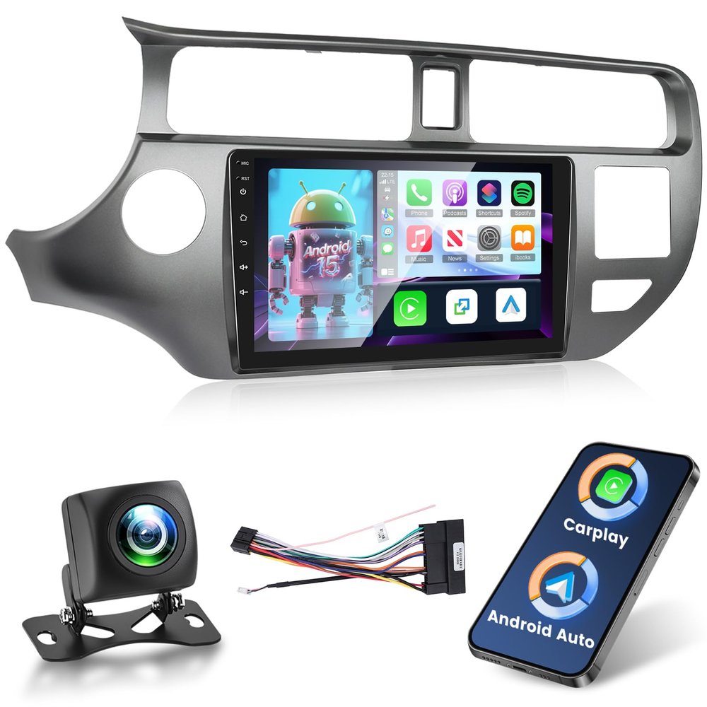 [4+64G] Android 15 Stereo for Kia Rio 2011-2014 - 9 inch IPS Touchscreen Upgrade Car Radio - Wireless Carplay and Android Auto, AI DSP, Customize Homepage, Multiple UI, WiFi, GPS + AHD Backup Camera