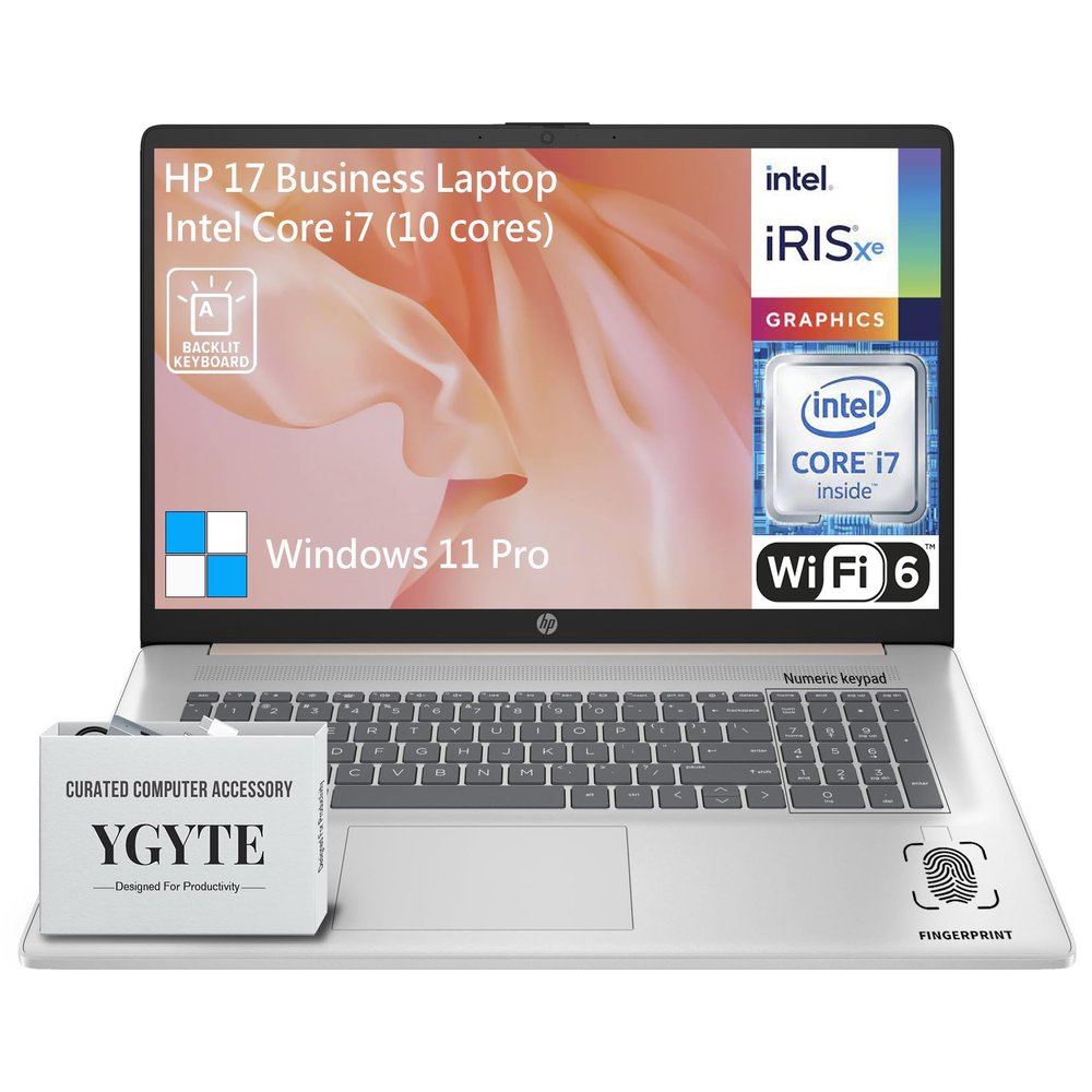 HP 17 Touchscreen Laptop PC, 17.3 Inch HD+ Touch Screen Business Laptop Computer, Intel 10-Core i7, Windows 11 Pro, 10-Key Backlit Keyboard |Fingerprint | Rose Gold | 64GB RAM 2TB SSD