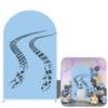 Racing Theme Arch Backdrop Cover Arched Stand Spandex Cloth for Boy Birthday Party Decoration Supplies (Blue and Tire Print,6.6FT (6.6x3.3ft)) view 1