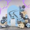 Racing Theme Arch Backdrop Cover Arched Stand Spandex Cloth for Boy Birthday Party Decoration Supplies (Blue and Tire Print,6.6FT (6.6x3.3ft)) view 2
