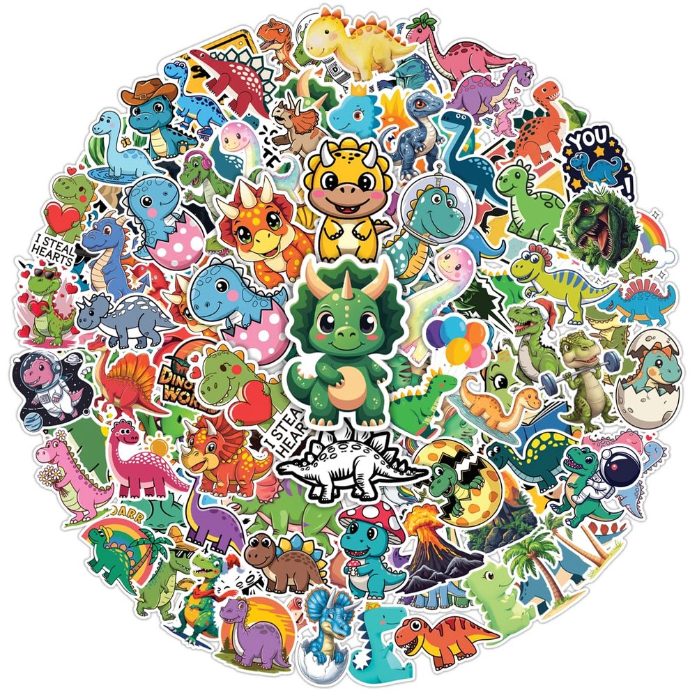 100pcs Cute Dinosaur Stickers, Dino Sticker for Kids Waterproof Vinyl Perfect for Phone Cases, Laptops, Luggage, Birthday Parties, Picnic Crafts, and Daily Decoration