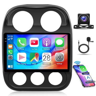 10.1" Upgrade Car Radio Stereo for Jeep Patriot Compass 2010 2011 2012 2013 2014 2015 2016 Android 13 with Wireless & Wired Carplay Android Auto Touch Screen Double Din GPS Navigation Head Unit/SWC