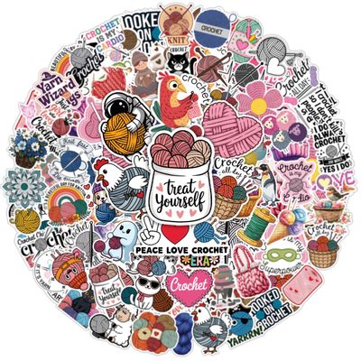 100pcs Crochet and Knitting Stickers Waterproof Vinyl Perfect for Phone Cases, Laptops, Luggage, Birthday Parties, Picnic Crafts, and Daily Decoration