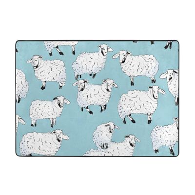 Cute Cartoon Sheep Print Living Room Anti Slip and Absorbent Carpet, Indoor Bedroom Bed Floor Mat, Ultra Soft Washable Carpet 80x58 in